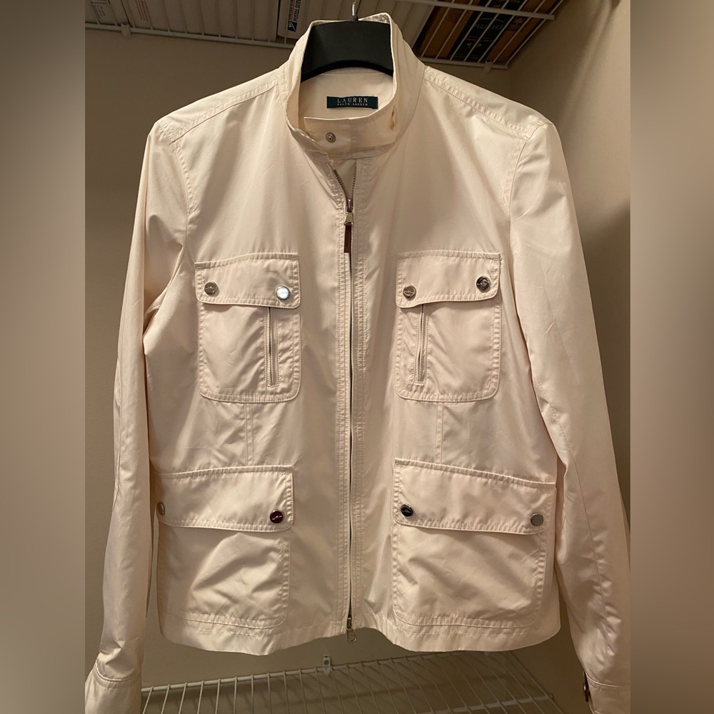 Women's XL Lauren Ralph Lauren Cream Zip Front Jacket with lots of pockets